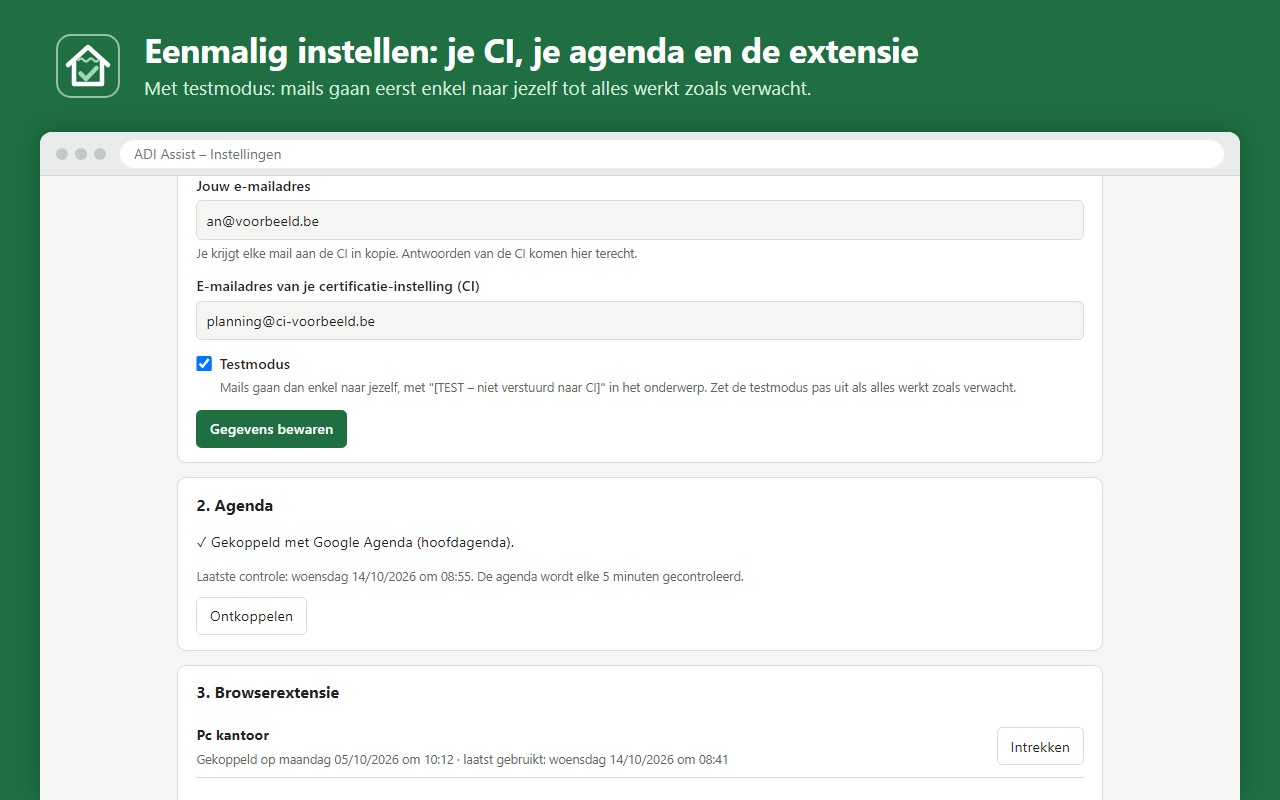 Instellingen: je CI, je agenda en je extensie op één plek.
